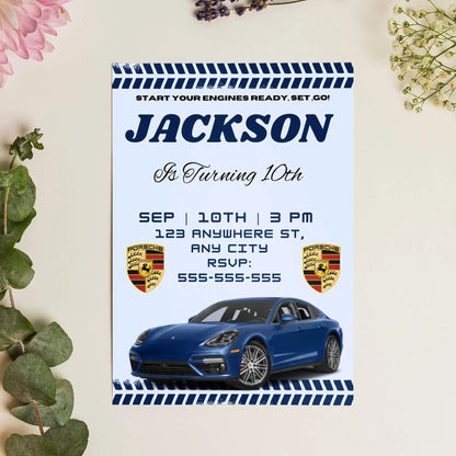 Porsche Sport Race Car Birthday Invitation Template CreativeRino