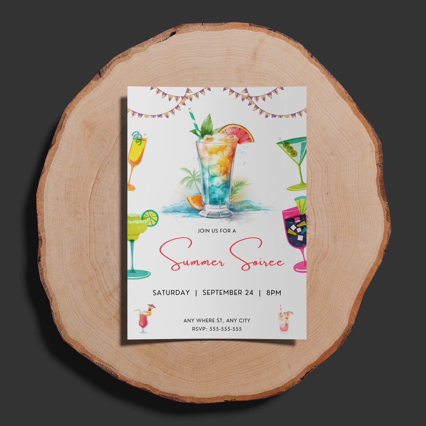 Summer Soiree Party Invitation | Cocktail Party Invite Canva Template