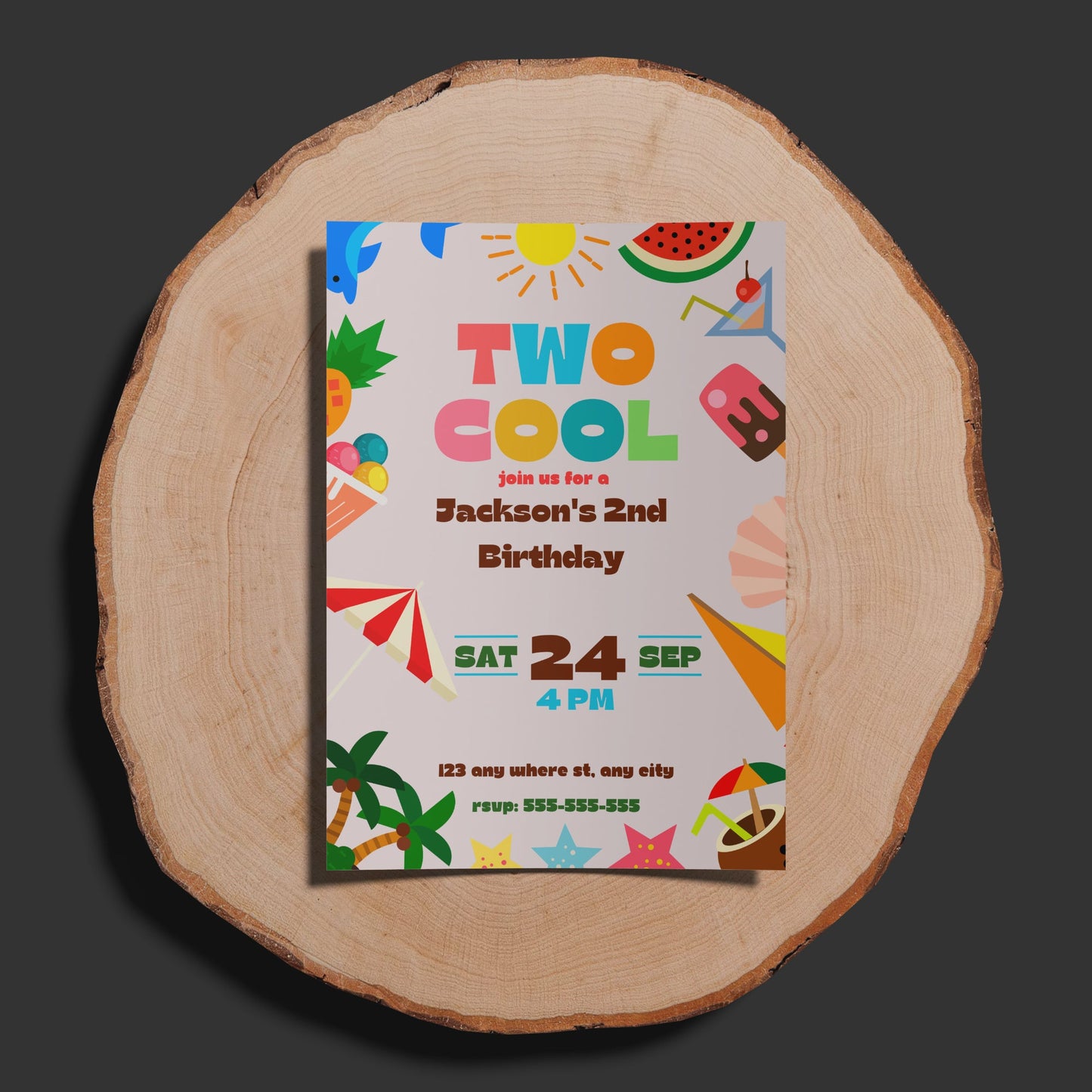 Two Cool Birthday Party Invitation | Two Cool Summer Invite Canva Template CreativeRino