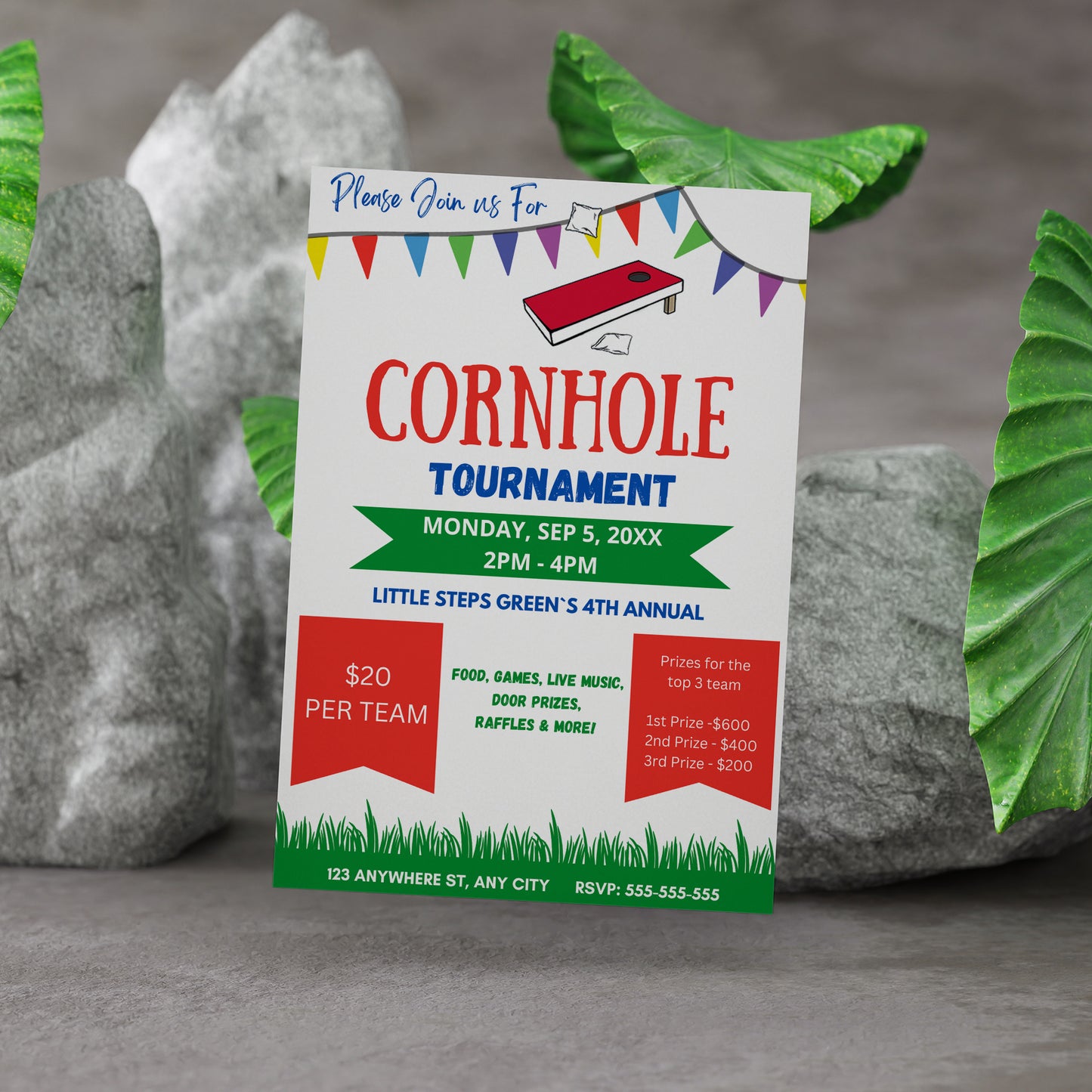 Cornhole Tournament Flyer Template | Cornhole Tournament Fundraiser Flyer Invite