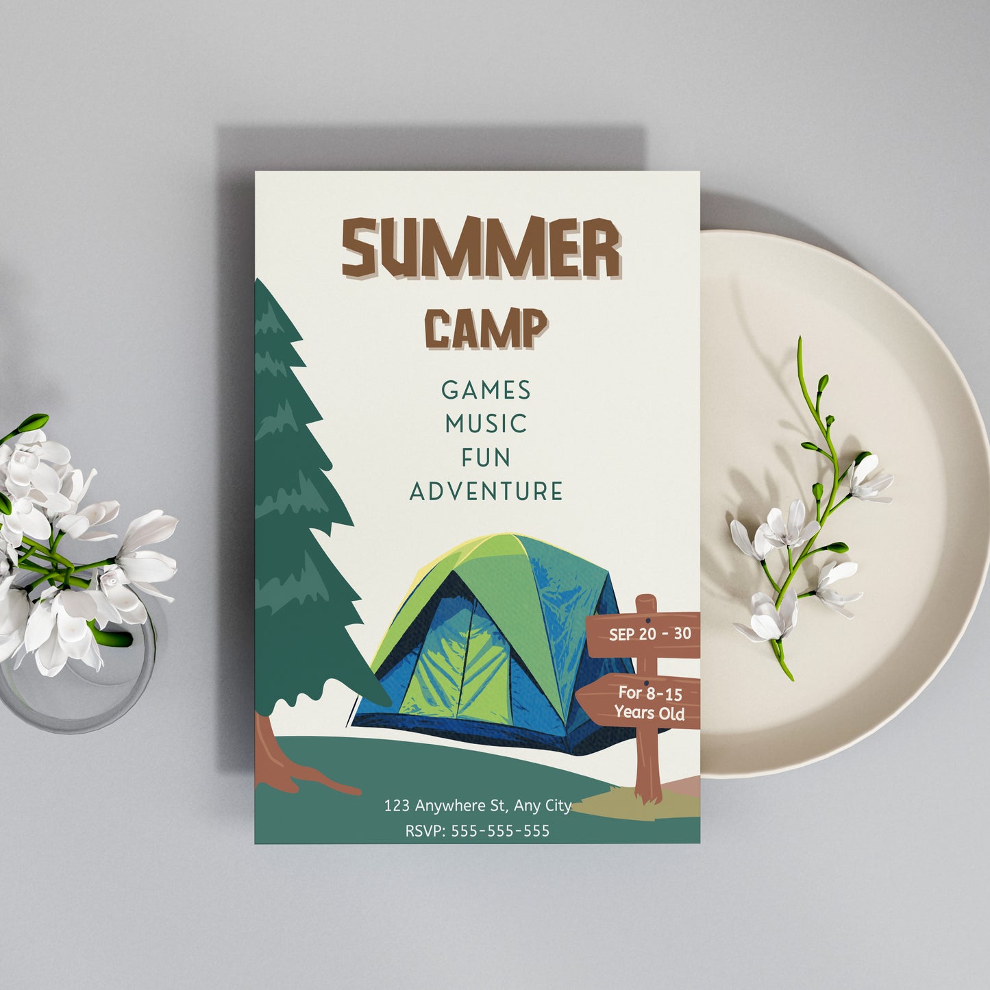 Camping Invite | Summer Camp Bachelorette Invitation Canva Template