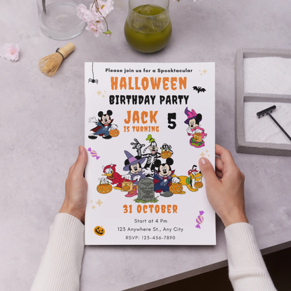 Spooktacular Mickey Mouse Halloween Birthday Invitation Template - CreativeRino