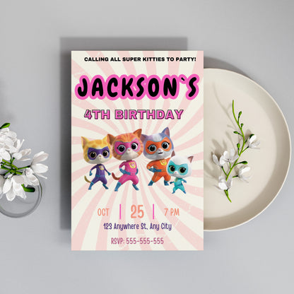 Superkitties Birthday Invitation Template - CreativeRino