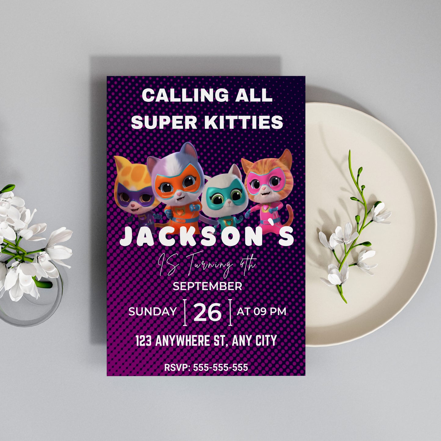 Superkitties Birthday Invitation Template