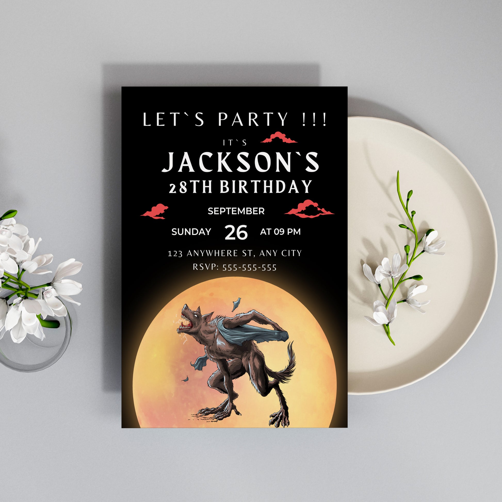 Werewolf Birthday Invitation Template - CreativeRino