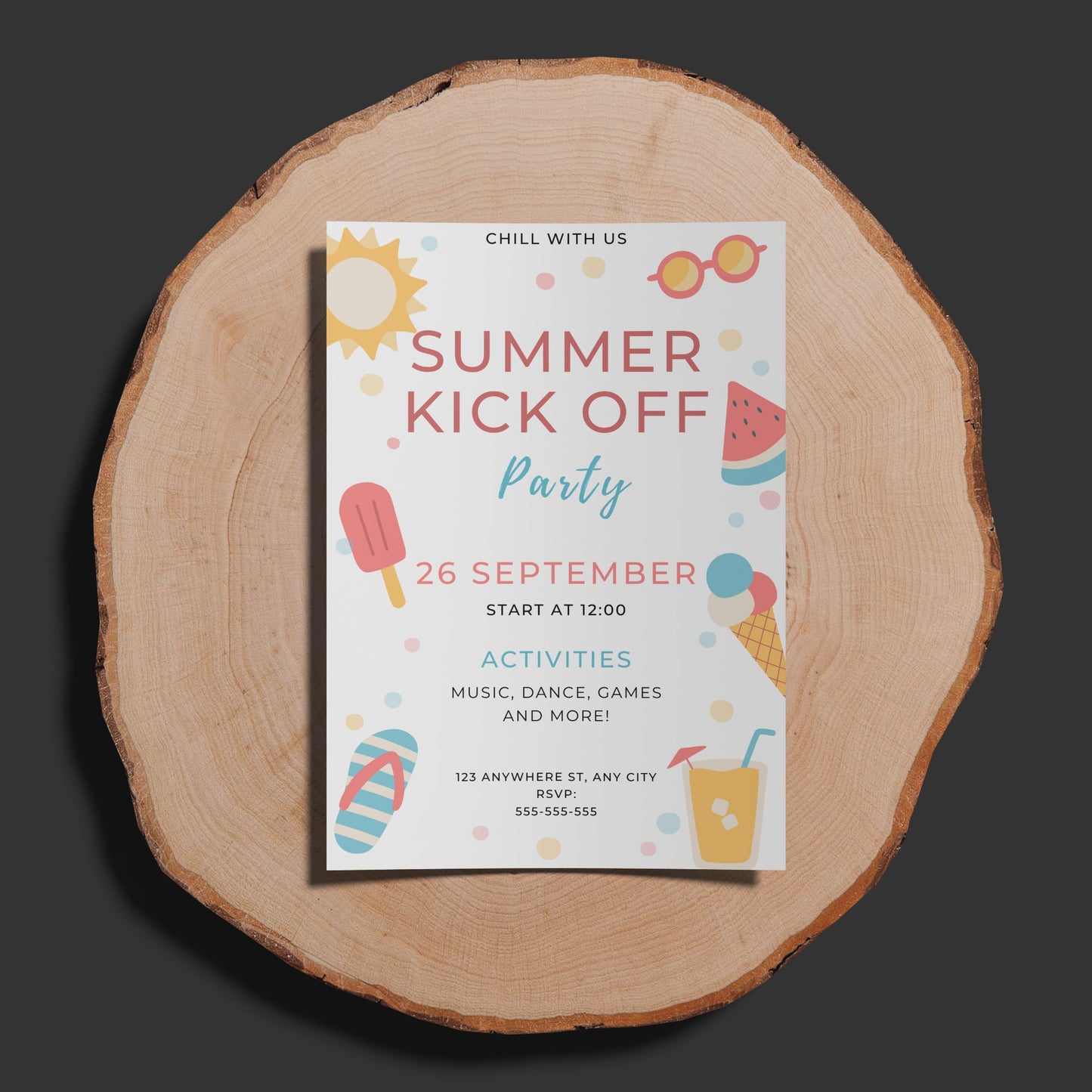 Summer Kick Off Party Invite | End of Summer Party Invitation Canva Template CreativeRino