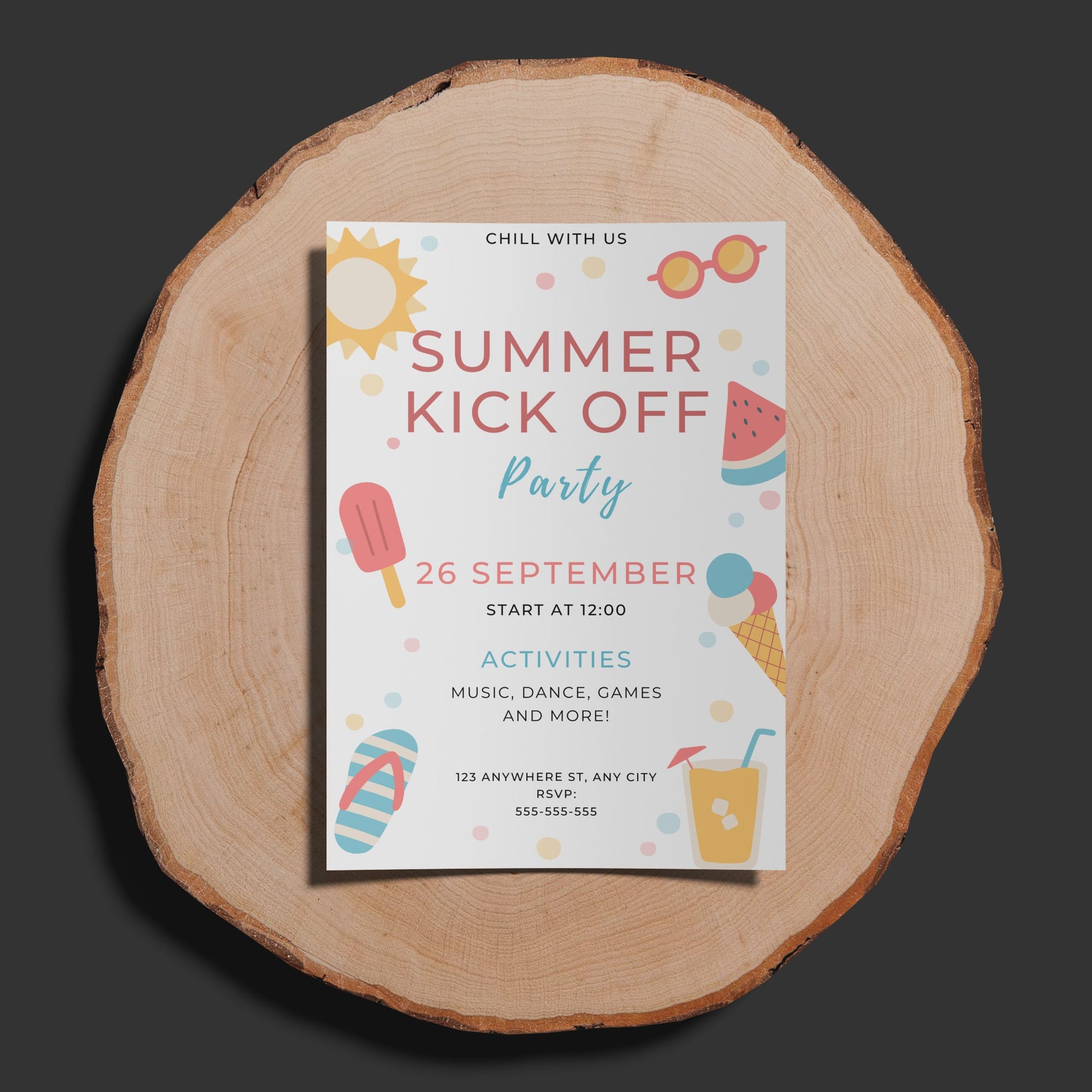 Summer Kick Off Party Invite | End of Summer Party Invitation Canva Template CreativeRino