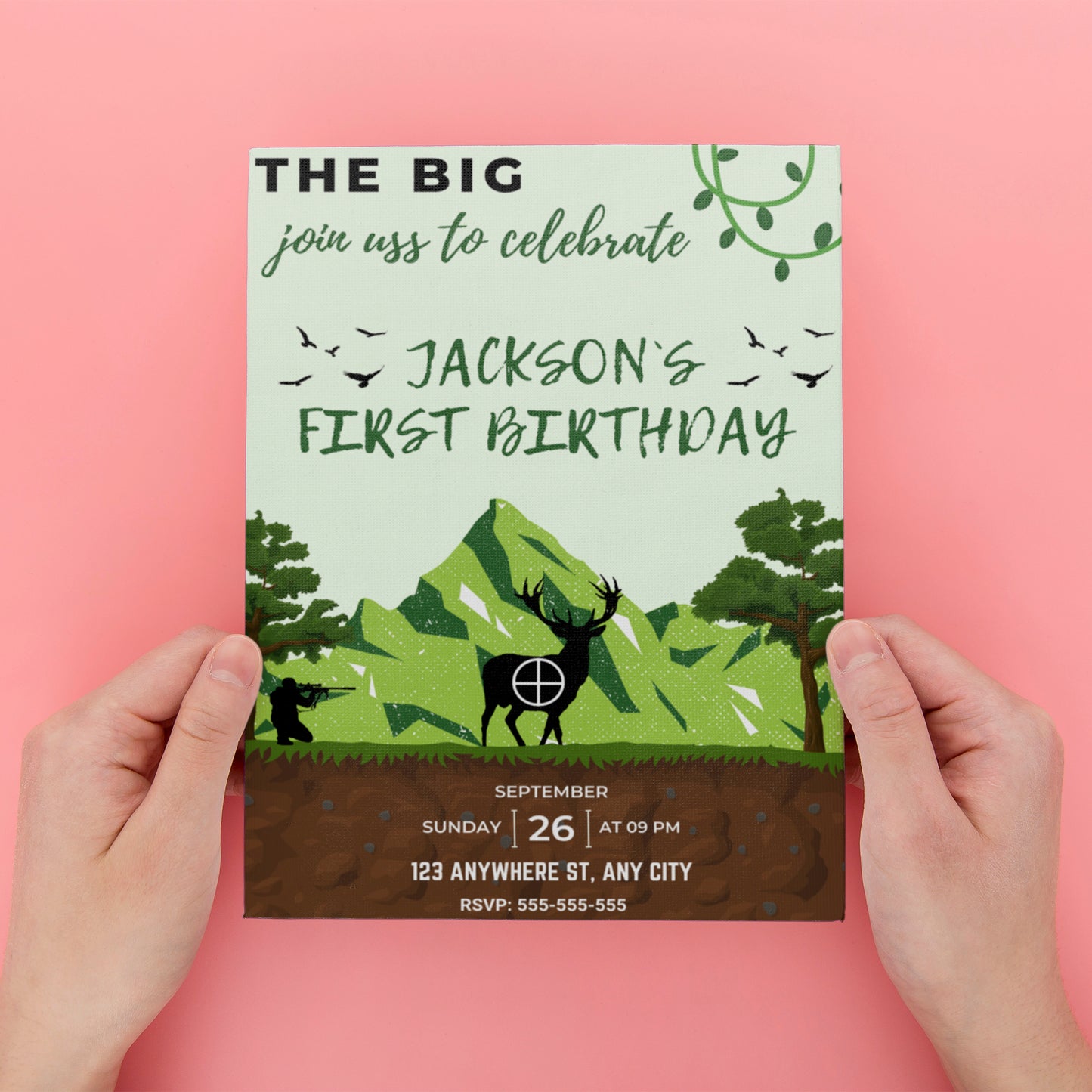 The Big One Hunting Birthday Invitation Template