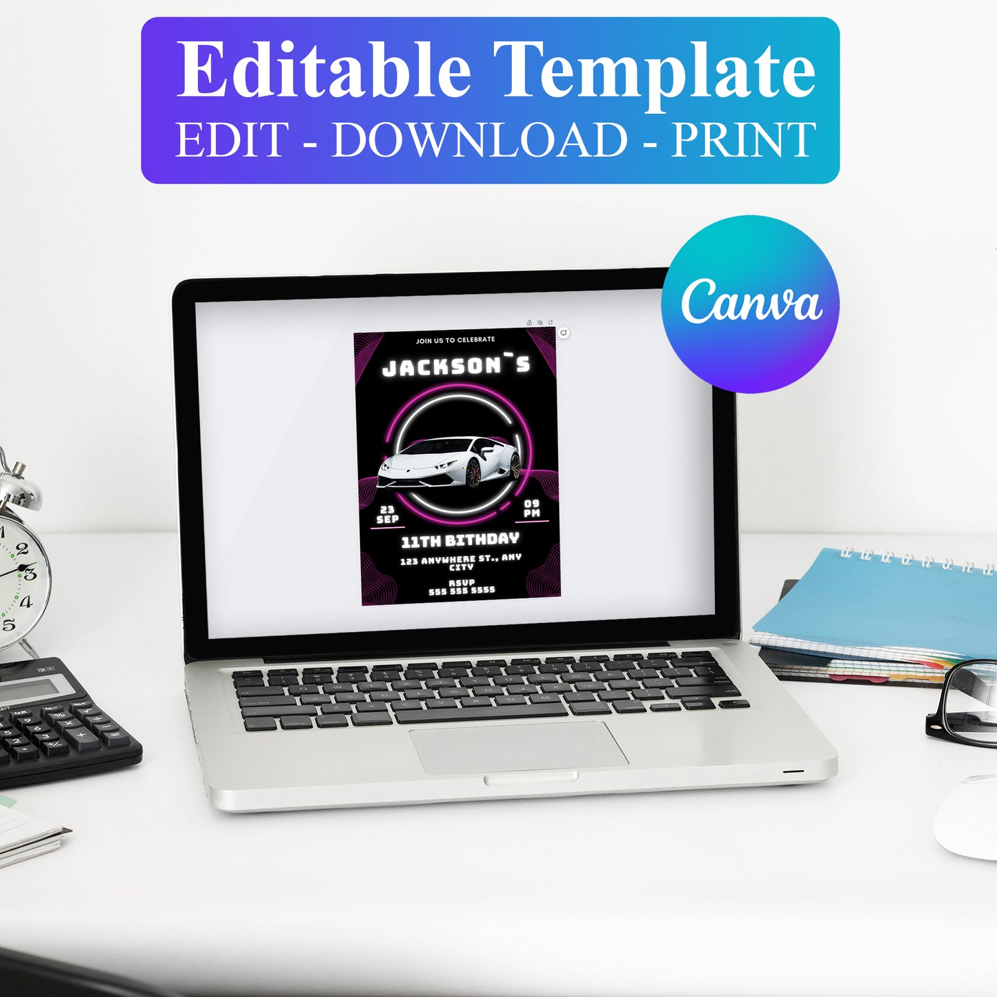 Lamborghini Sport Race Car Birthday Invitation Template - CreativeRino