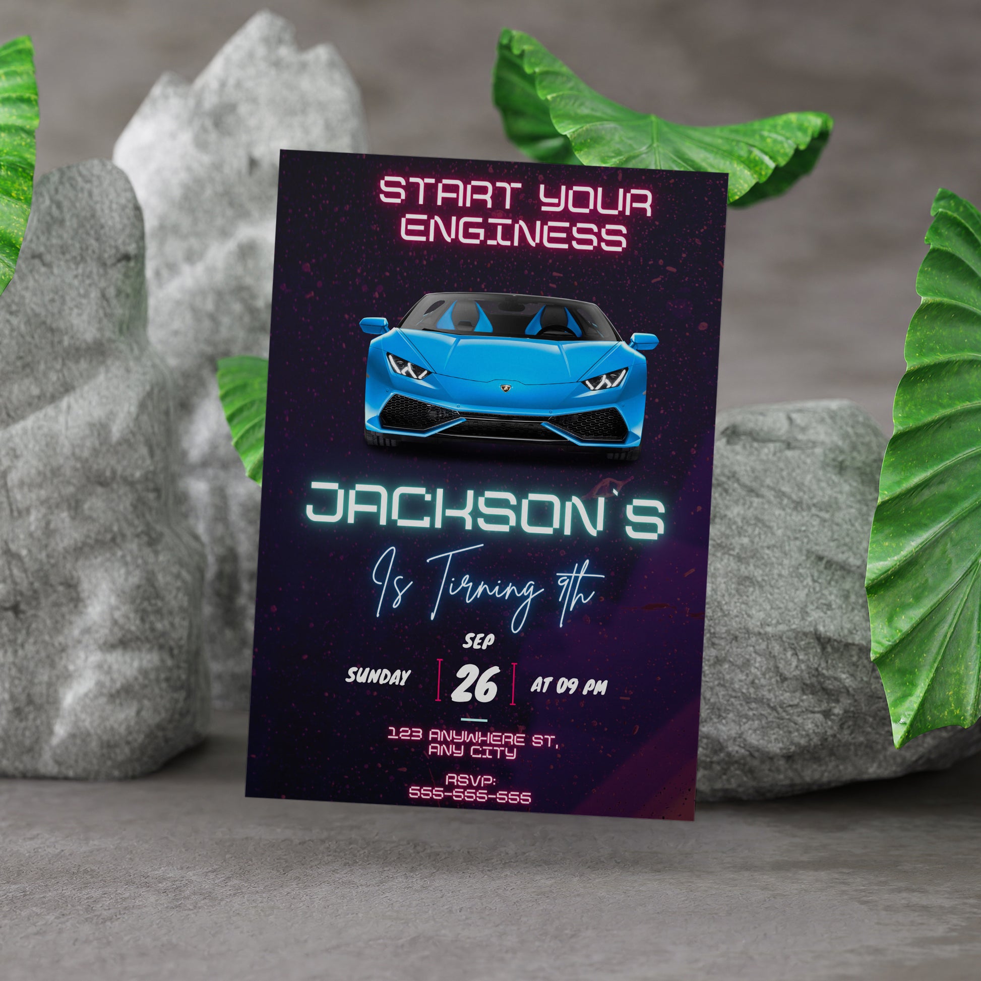Lamborghini Sport Race Car Birthday Invitation Template - CreativeRino