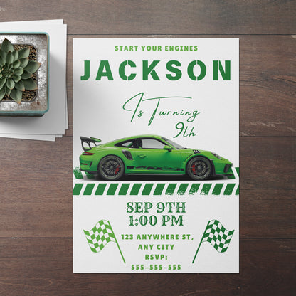 Porsche Sport Race Car Birthday Invitation Template - CreativeRino