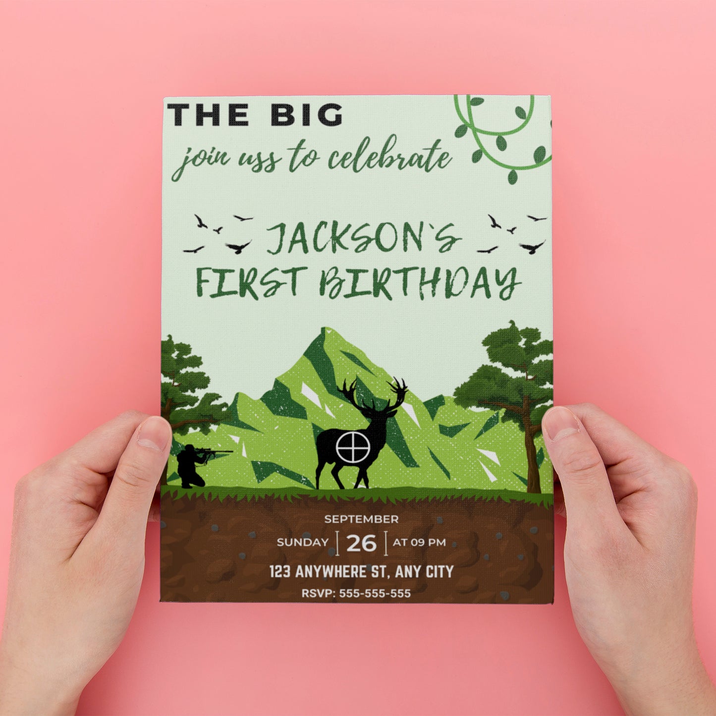 The Big One Hunting Birthday Invitation Template - CreativeRino
