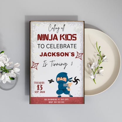 Ninja Kidz Birthday Invitation Template - CreativeRino
