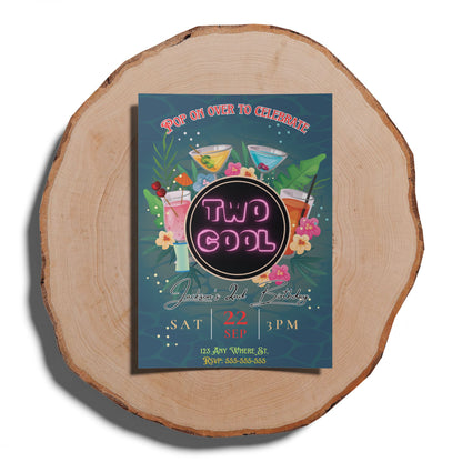 Two Cool Party Invitation | Two Cool Birthday Invite Canva Template CreativeRino