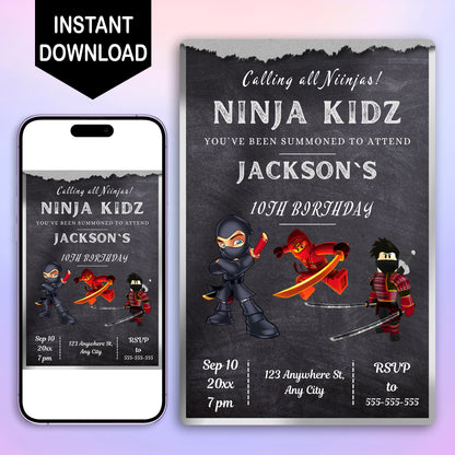 Ninja Kidz Birthday Invitation Template - CreativeRino