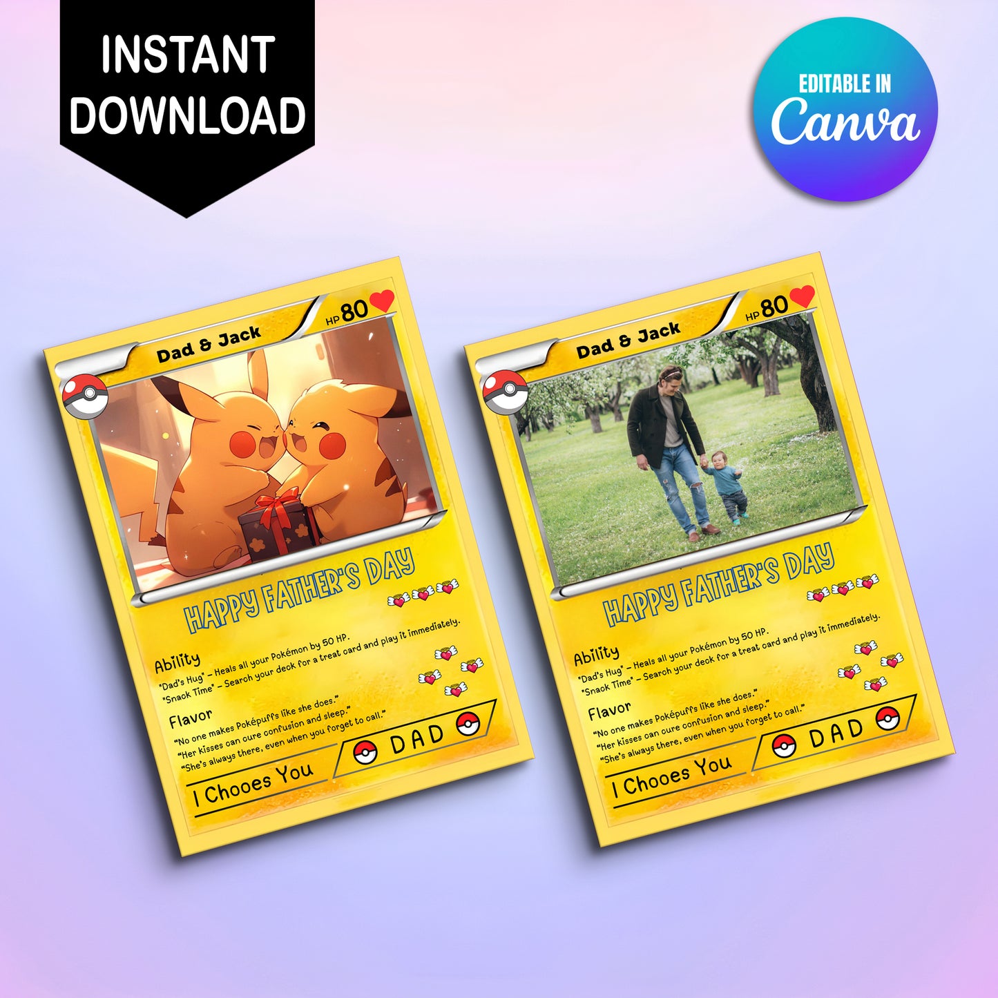 Poke Father's Day Card, Editable Pokemon Custom Gift for Dad, Printable Father's Day Gifts Custom Pokemon Card, Pokemon Presents Dad Gifts - CreativeRino