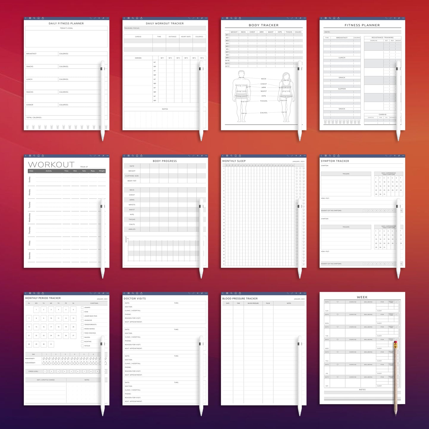 12 Supernote Health & Fitness Templates Planner Template Bundle