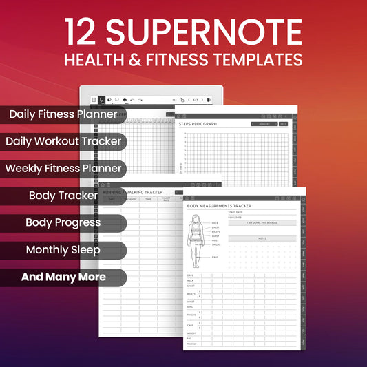 12 Supernote Health & Fitness Templates Planner Template Bundle