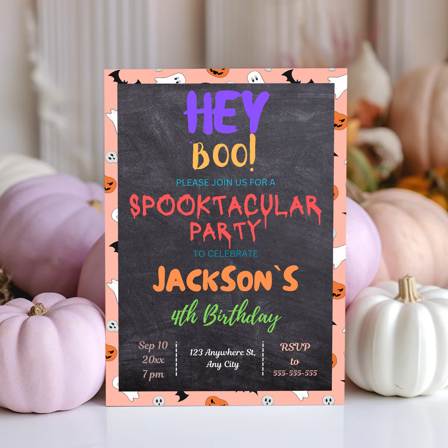 Hey Boo Halloween Birthday Invitation Template