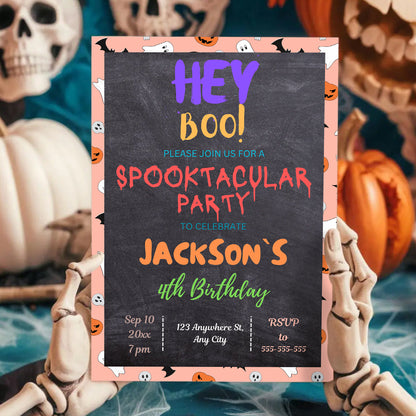 Hey Boo Halloween Birthday Invitation Template - CreativeRino