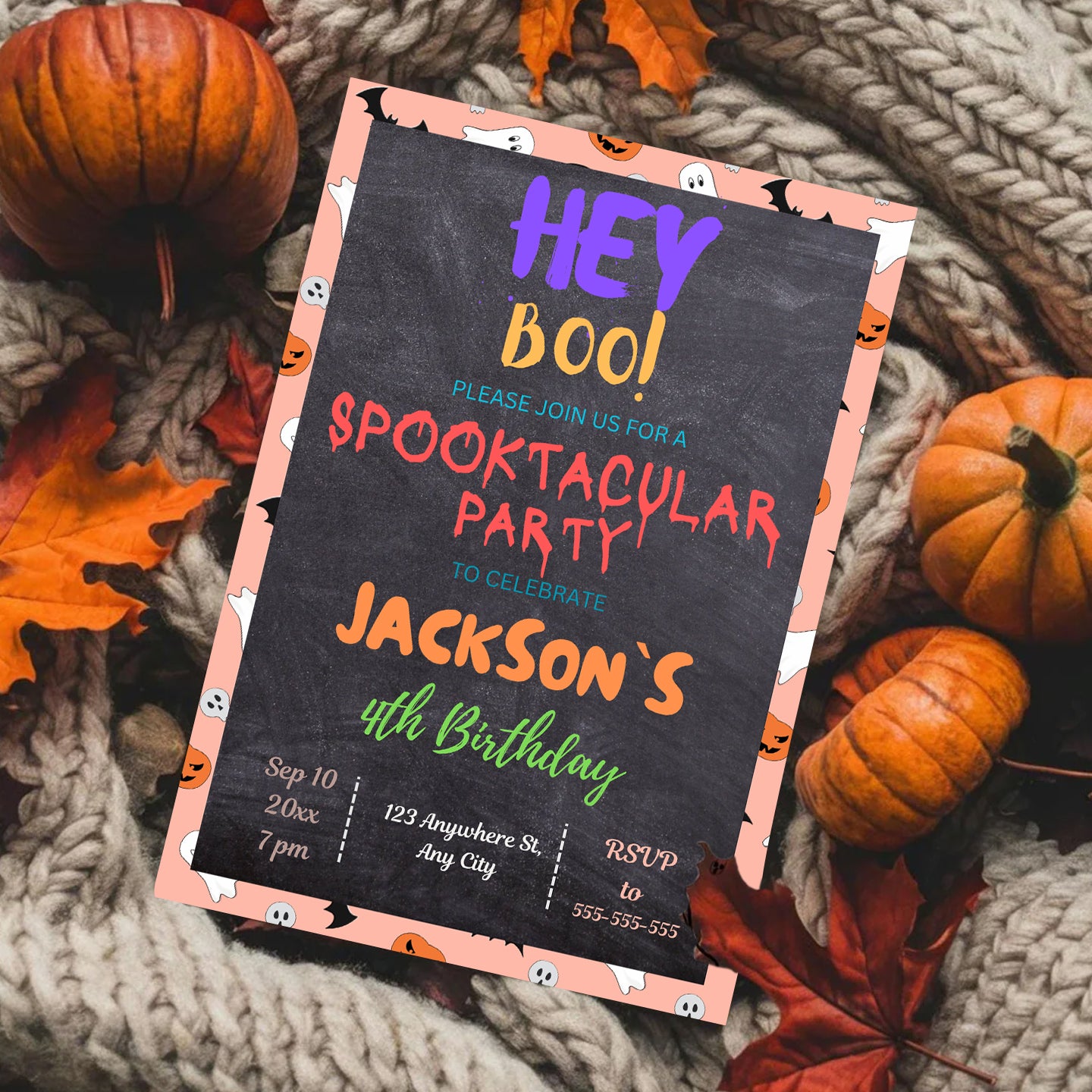 Hey Boo Halloween Birthday Invitation Template