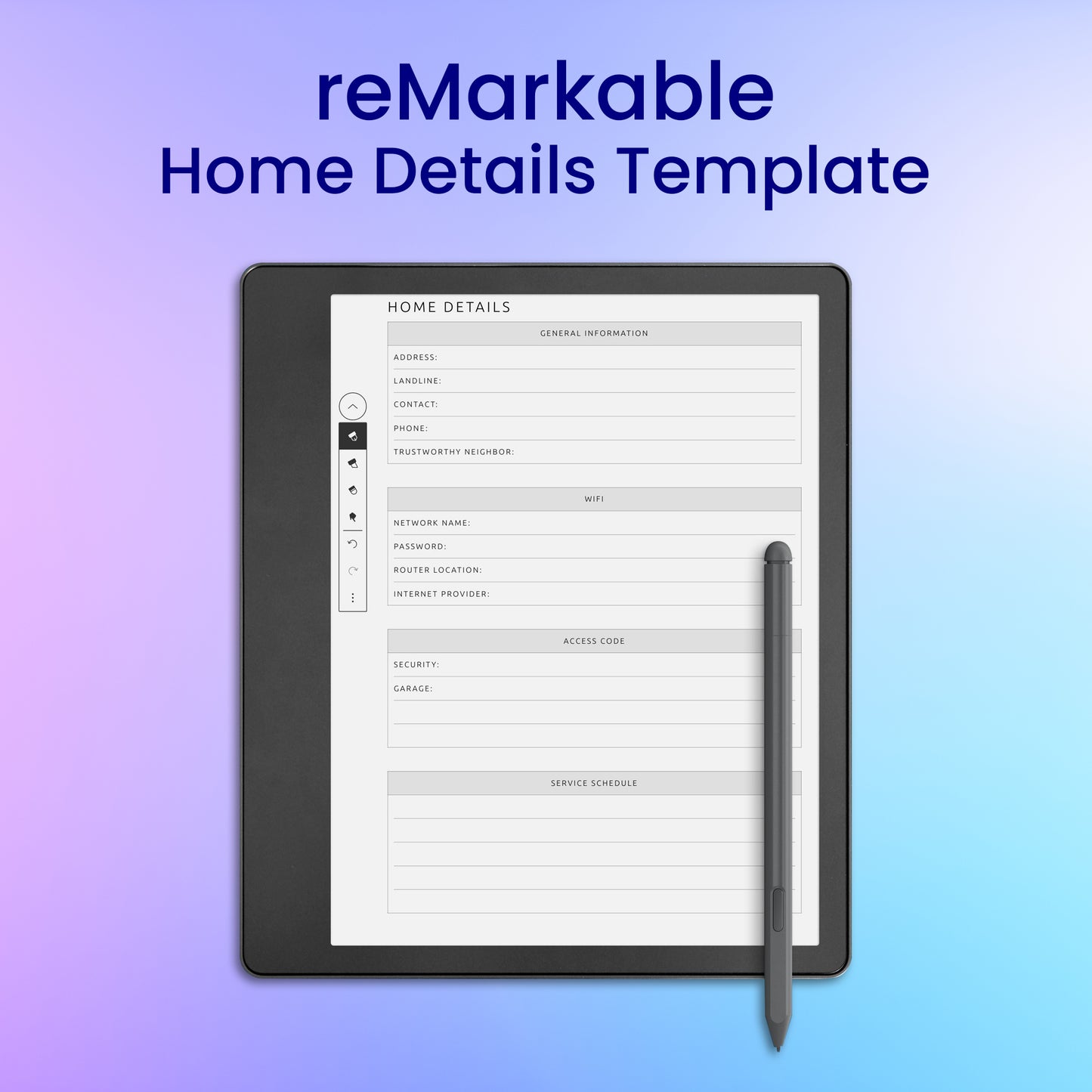 reMarkable 2 Home Details Template Planner Template