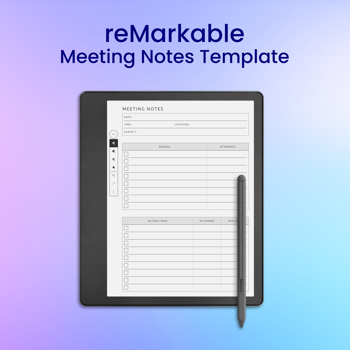 reMarkable 2 Meeting Notes Template Planner Template