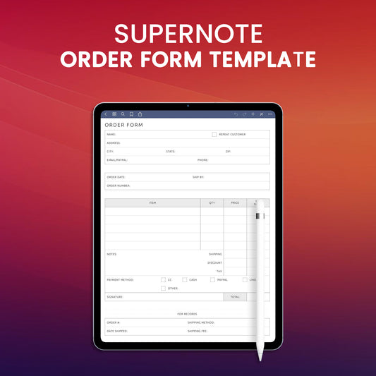 Supernote Order Form Template Planner Template