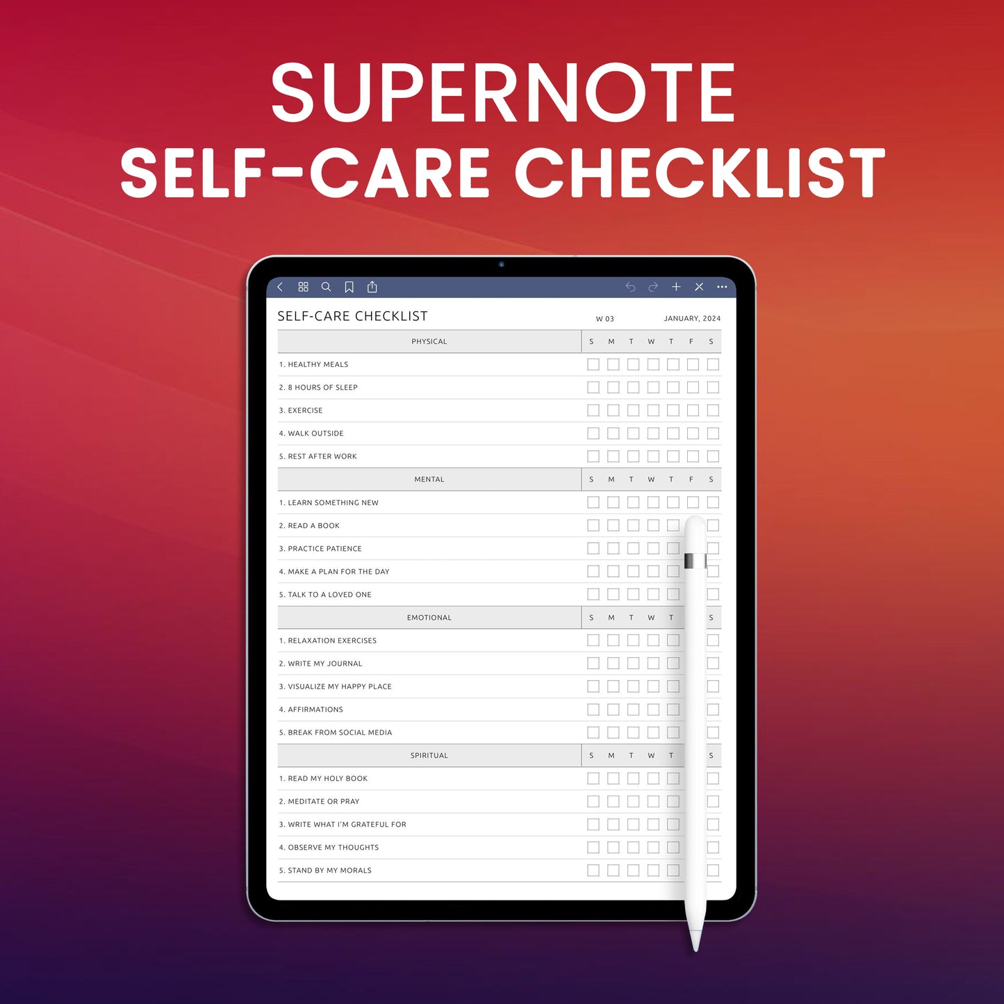 Supernote Self-Care Checklist Planner Template