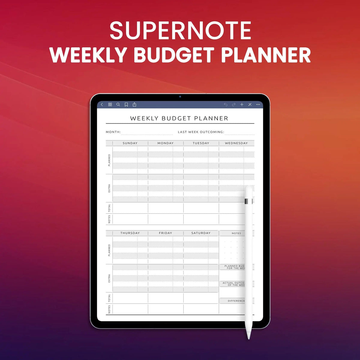 Weekly Budget Notebook Supernote Weekly Budget Planner Template – CreativeRino