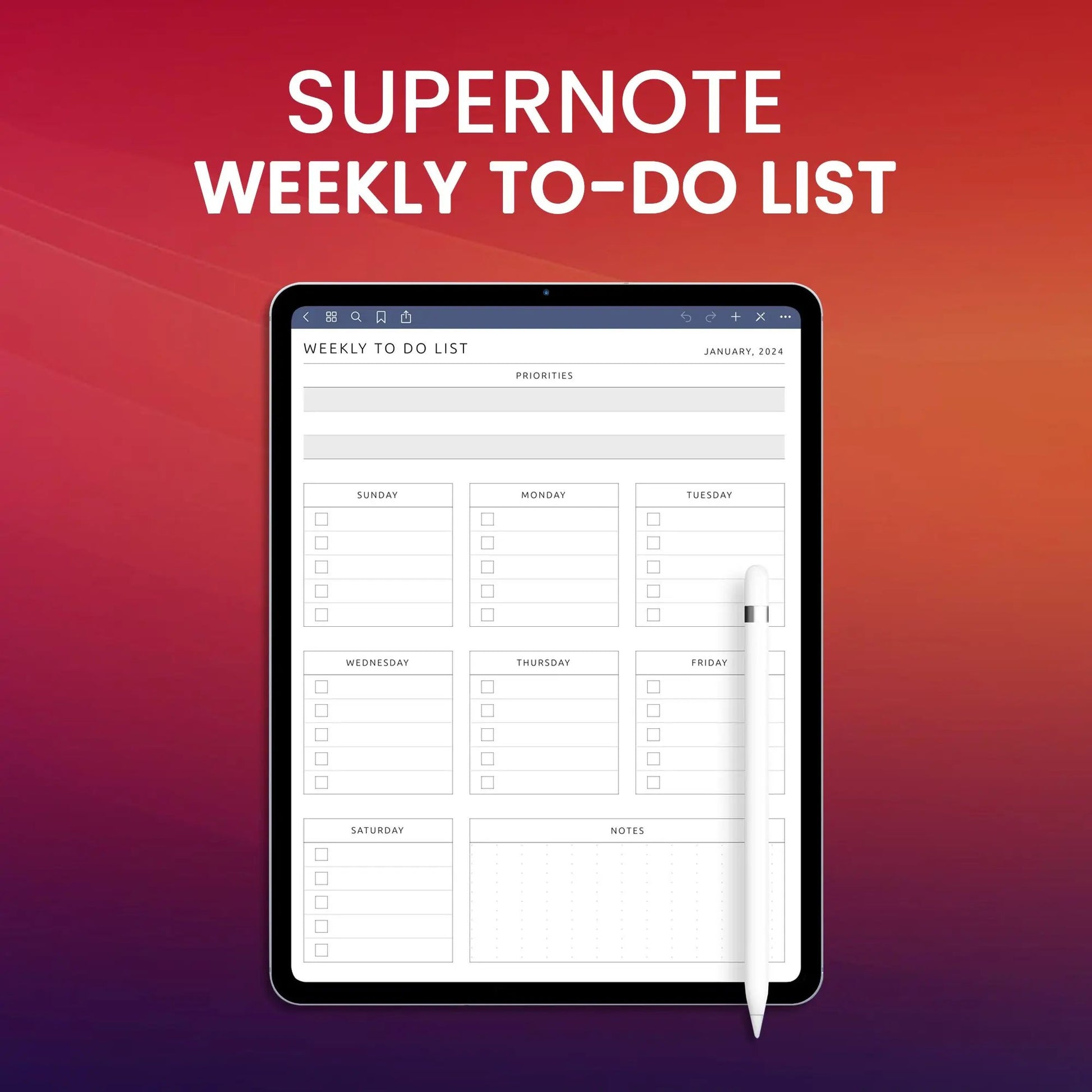 Supernote Weekly To-Do List Planner Template CreativeRino