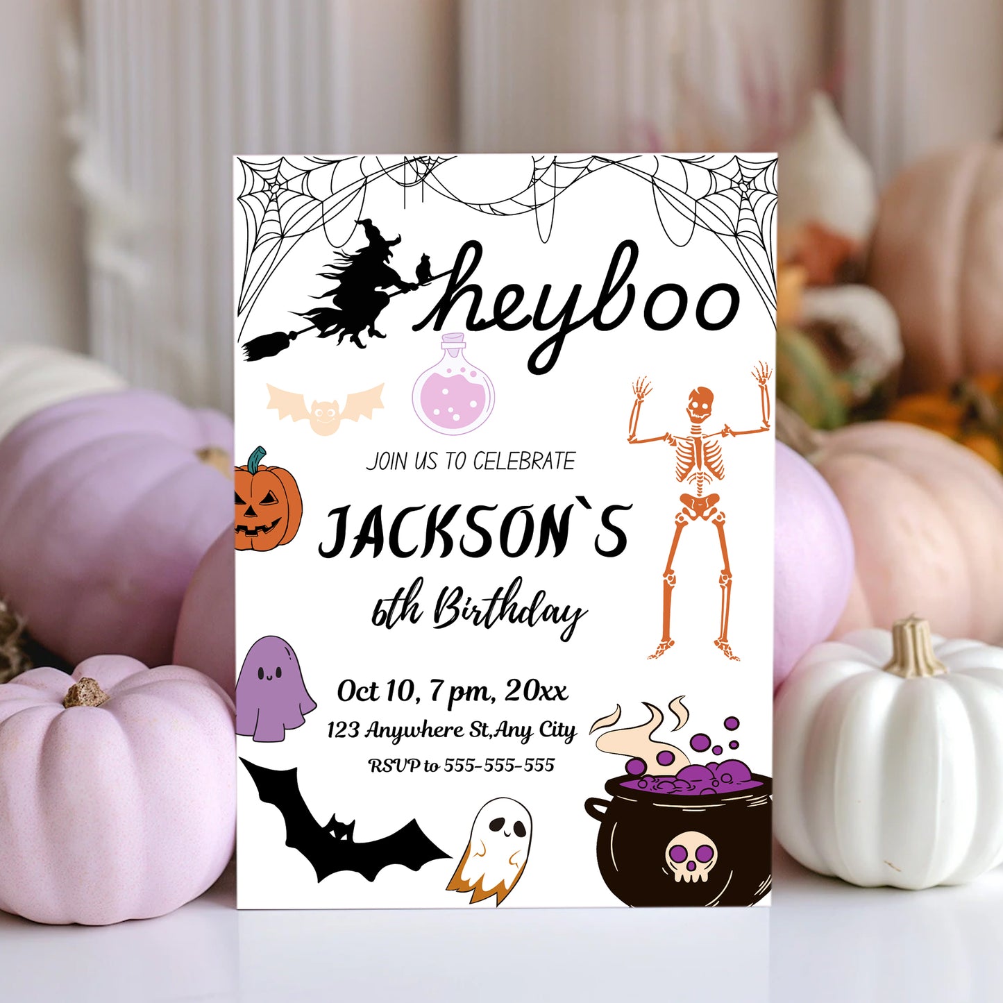 Hey Boo Halloween Birthday Party Invitation Template