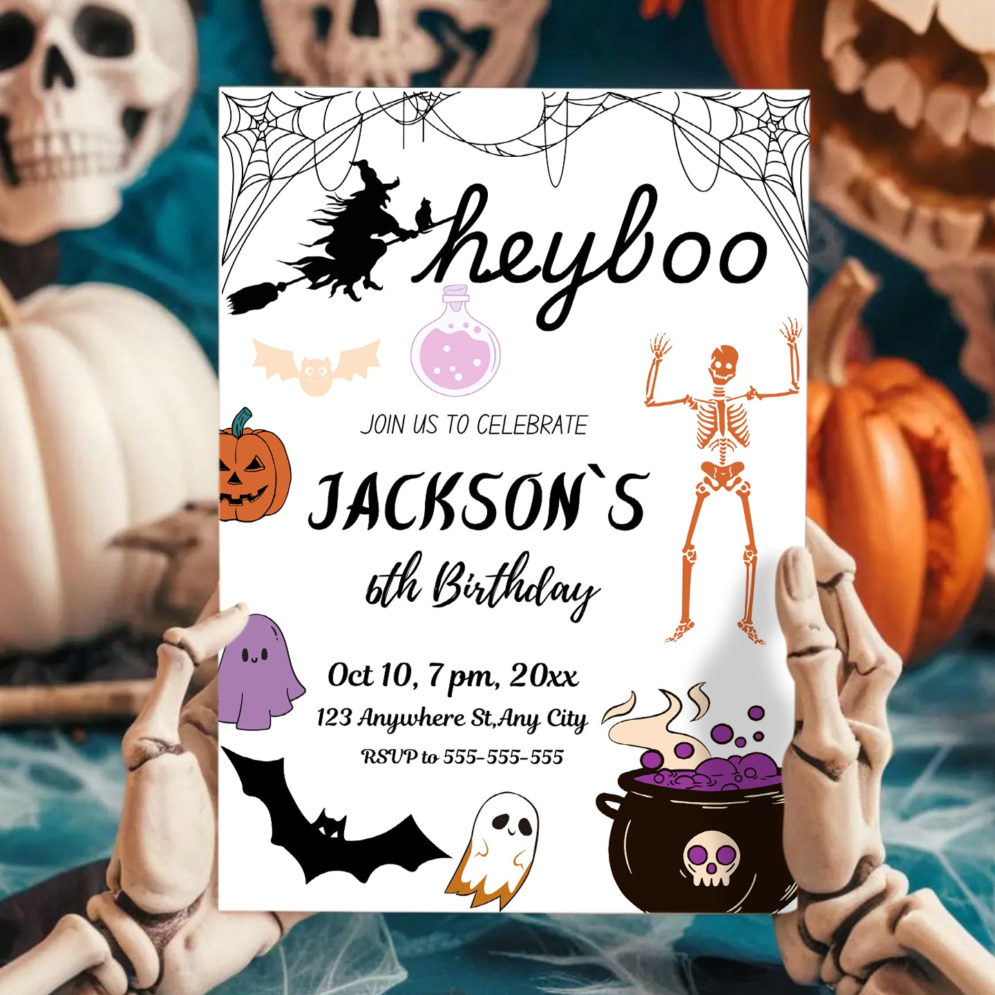 Hey Boo Halloween Birthday Party Invitation Template