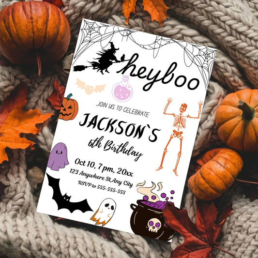 Hey Boo Halloween Birthday Party Invitation Template