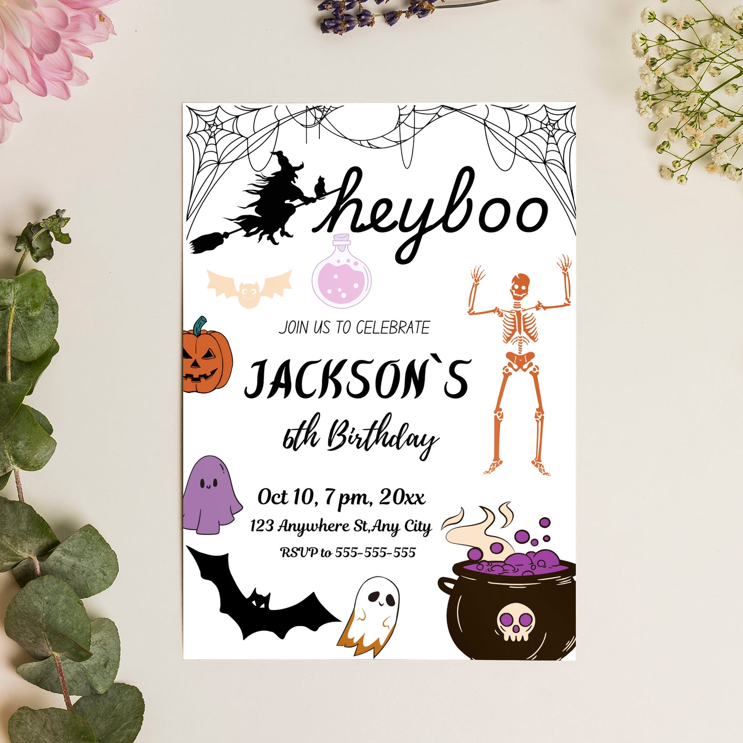 Hey Boo Halloween Birthday Party Invitation Template