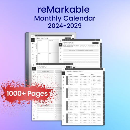 reMarkable 2 Monthly Calendar - 2024-2029 Planner Template