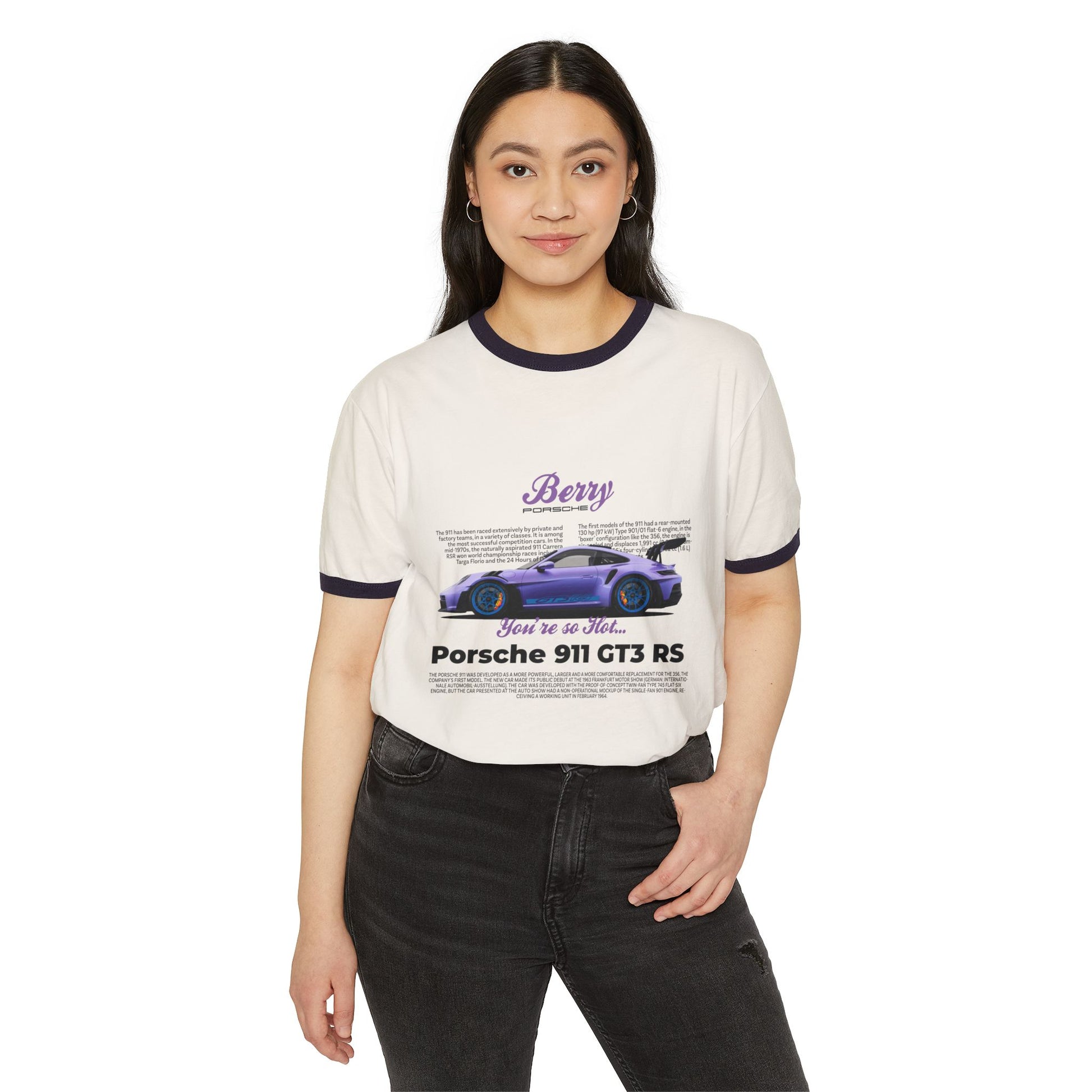 Porsche Berry Unisex Cotton Ringer T-Shirt - Porsche 911 GT3 RS Design, Car Enthusiast Gift - CreativeRino