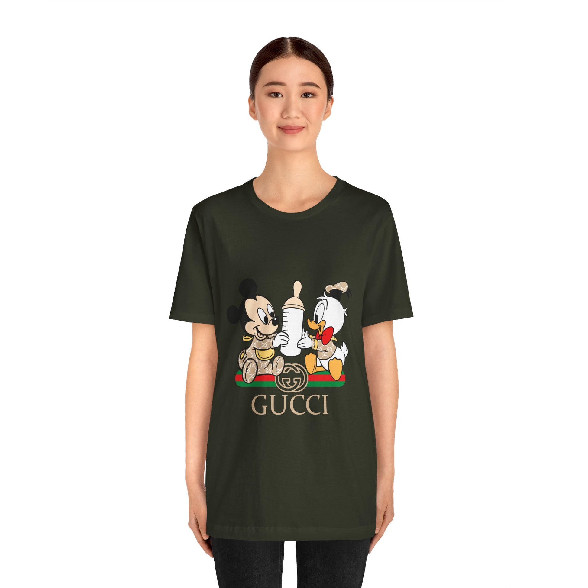 Cute Baby Mickey Mouse and Donald Duck Character Tee - Gucci Inspired Unisex Short Sleeve T-shirt - CreativeRino