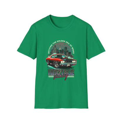 Heritage Velocity Unisex Softstyle T-Shirt - Retro Car Design for Classic Car Lovers - CreativeRino