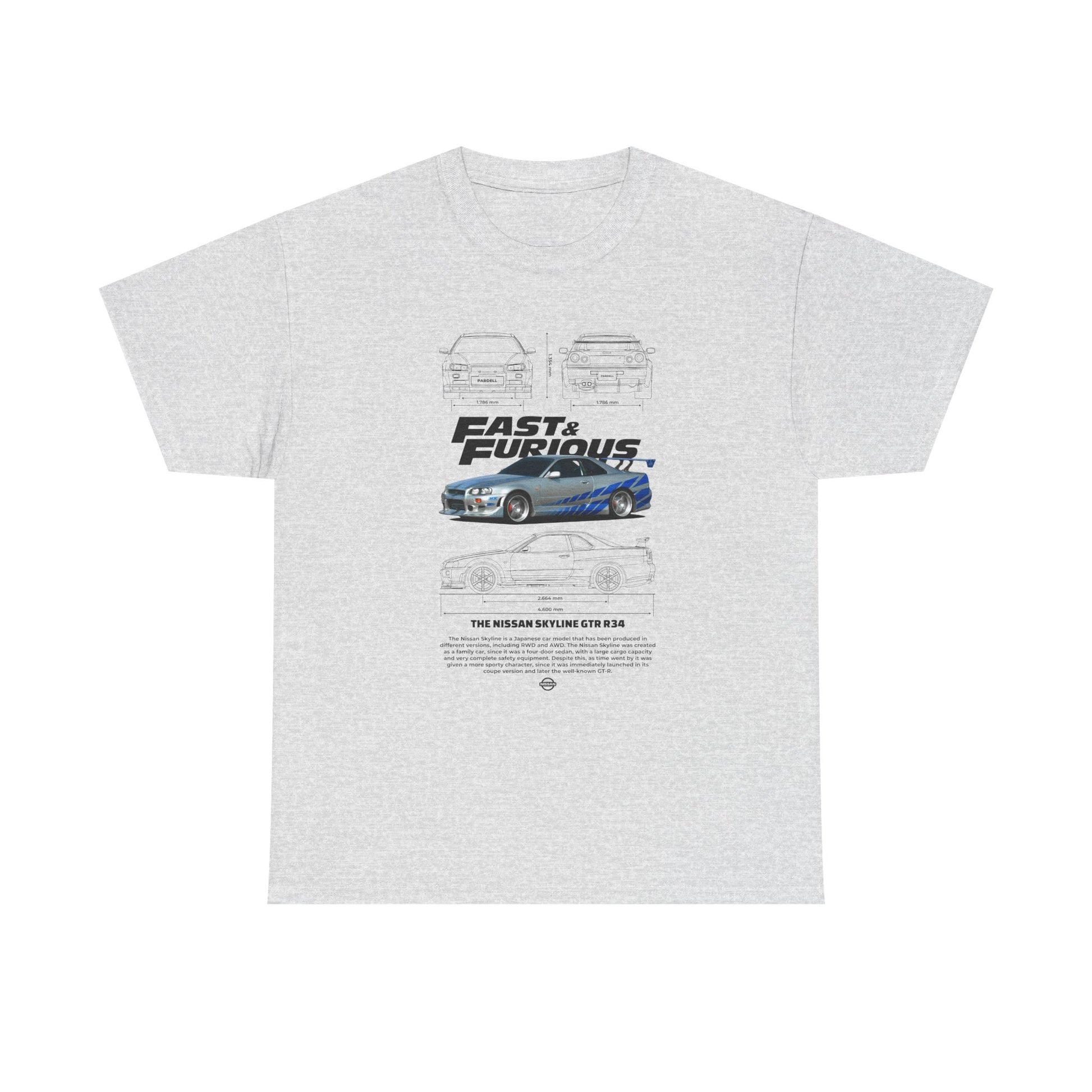 Fast & Furious Unisex Heavy Cotton Tee - Skyline GT-R 34 Graphic T-shirt - CreativeRino