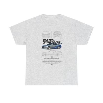 Fast & Furious Unisex Heavy Cotton Tee - Skyline GT-R 34 Graphic T-shirt - CreativeRino