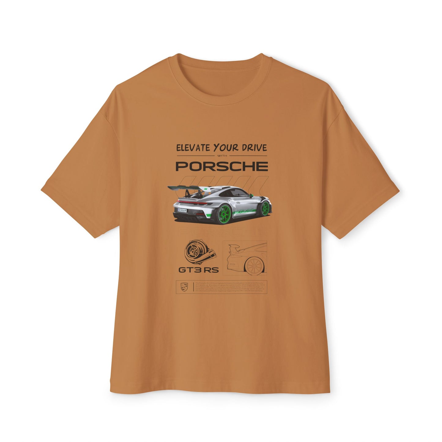 Elevate Your Drive Unisex Oversized Boxy Tee - Porsche GT3RS Graphic T-Shirt - CreativeRino