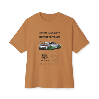 Elevate Your Drive Unisex Oversized Boxy Tee - Porsche GT3RS Graphic T-Shirt - CreativeRino