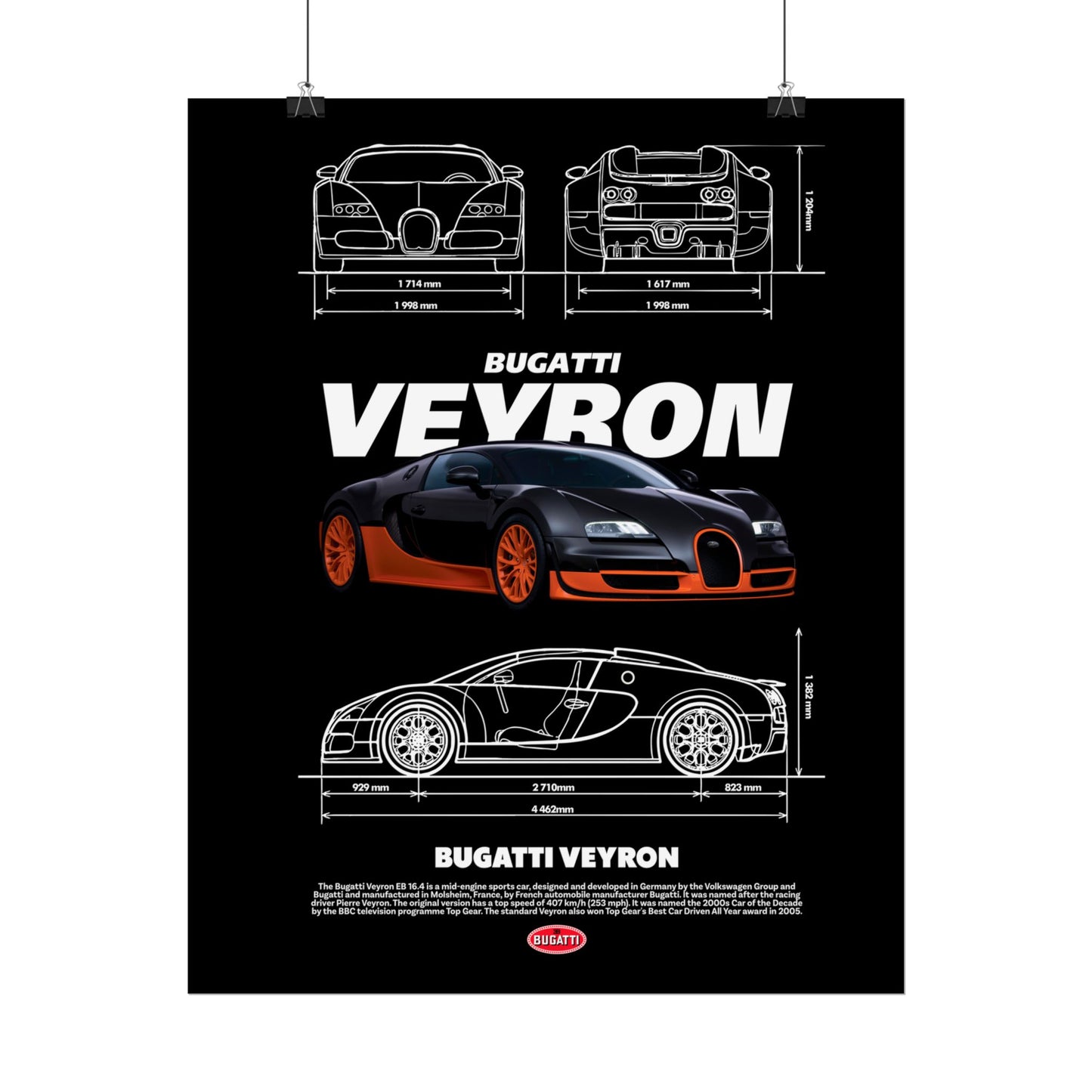 Bugatti Veyron Rolled Poster - Car Enthusiast Wall Art for Home Decor - CreativeRino