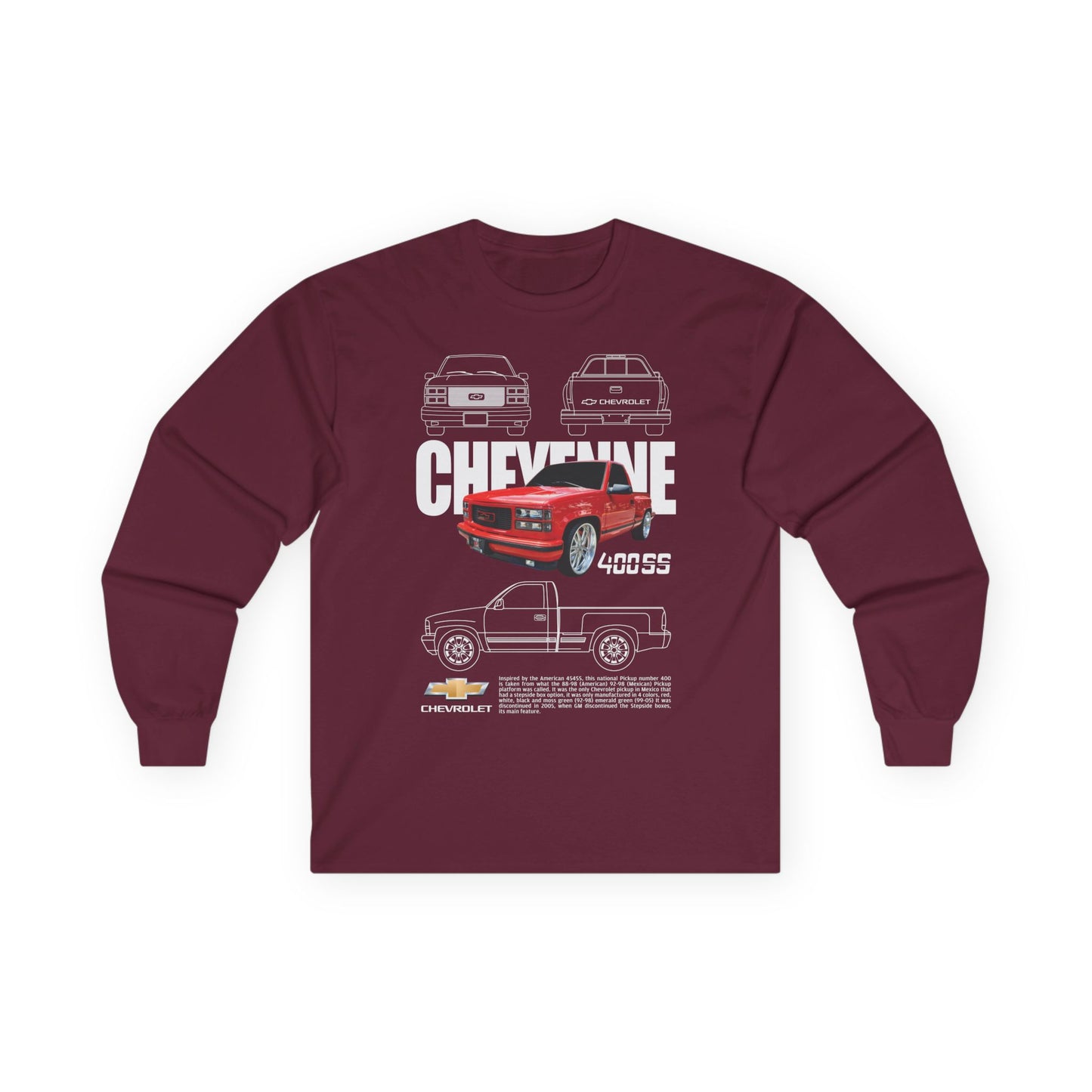 Chevy Cheyenne 400SS Long Sleeve Tee - Classic Vintage Car Design - CreativeRino