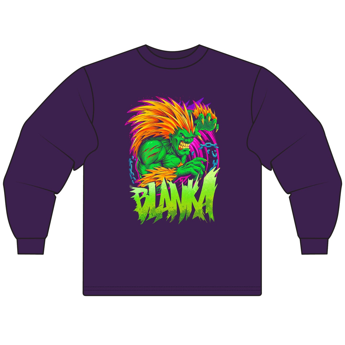 Unisex Long Sleeve T-Shirt - Retro Blanka Graphic Tee for Gamers - CreativeRino