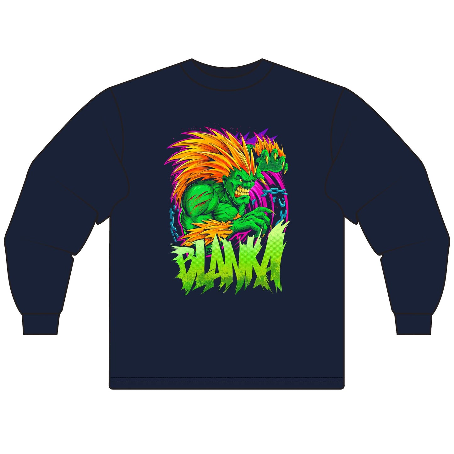 Unisex Long Sleeve T-Shirt - Retro Blanka Graphic Tee for Gamers - CreativeRino