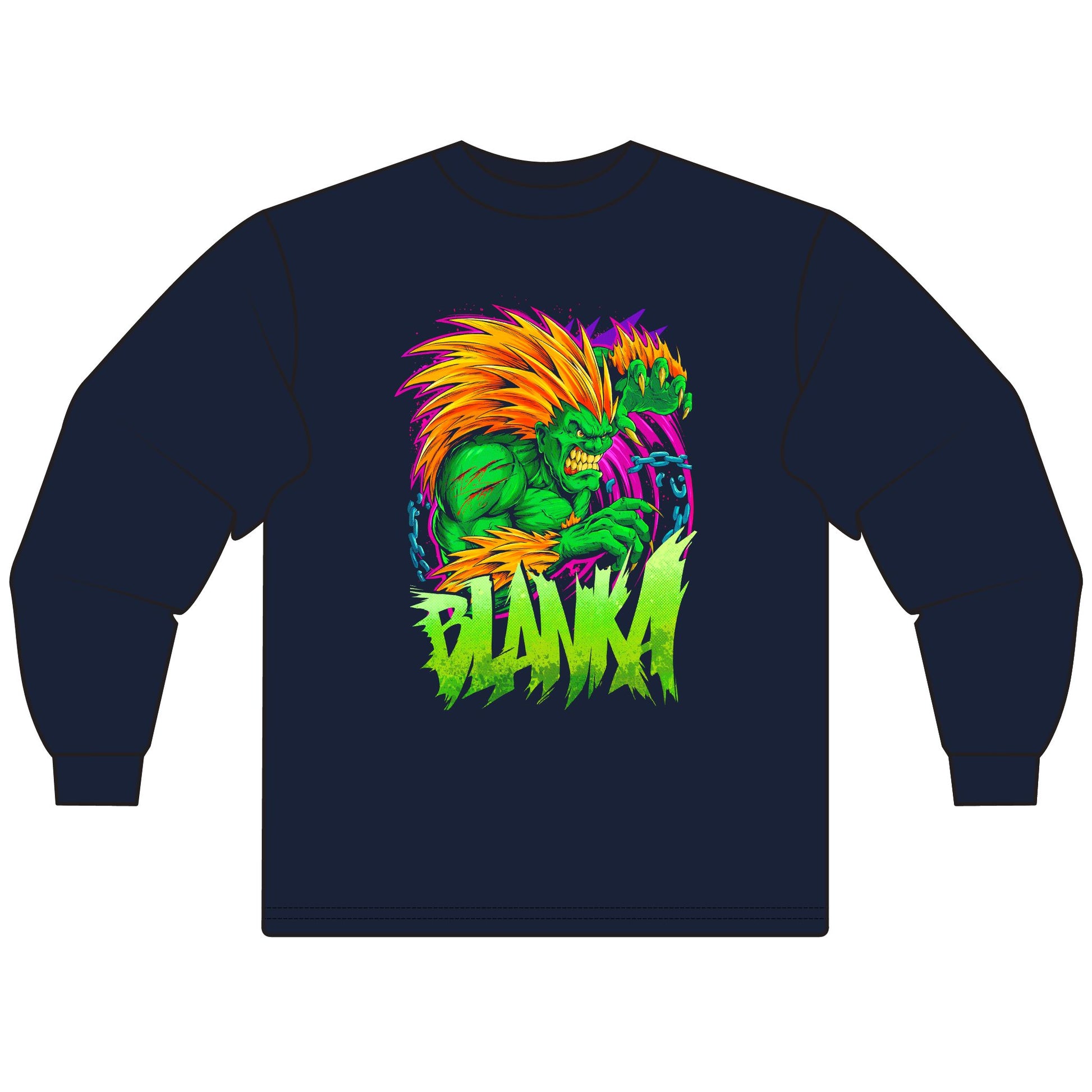 Unisex Long Sleeve T-Shirt - Retro Blanka Graphic Tee for Gamers - CreativeRino
