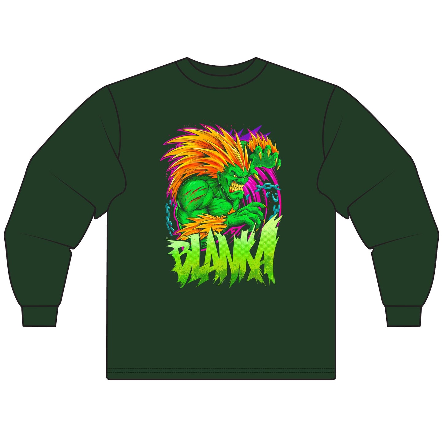 Unisex Long Sleeve T-Shirt - Retro Blanka Graphic Tee for Gamers - CreativeRino
