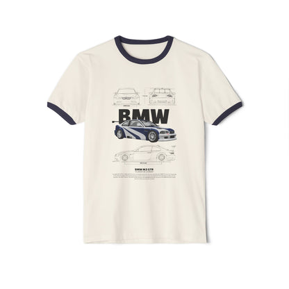 BMW M3 GTR Classic Car Unisex Ringer T-Shirt - Retro Automotive Design - CreativeRino